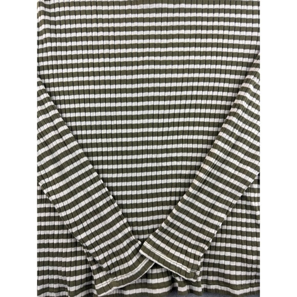 Talbots Petite Striped Ribbed Long Sleeve Top Womens XLP Olive Green White - Picture 2 of 8
